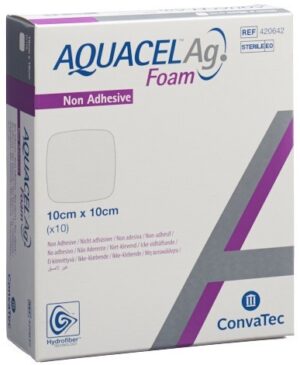 AQUACEL Ag Foam nicht-adhäsiv 10x10cm 10 Stk