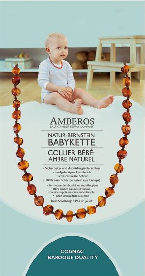 AMBEROS Natur Bernsteinkette Baby Baro Cognac