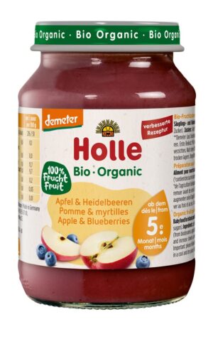 HOLLE Apfel und Heidelbeeren Glas 190 g