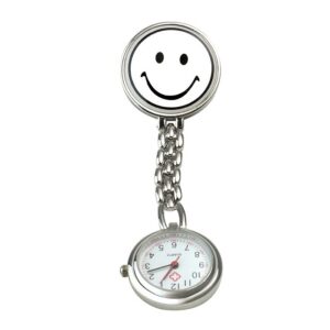 SUNDO Schwestern-Uhr Smiley 9cm weiss m Clip batt