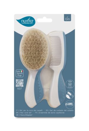 NUVITA Baby Haar-Styling Set Buerst Wolle Kamm blau