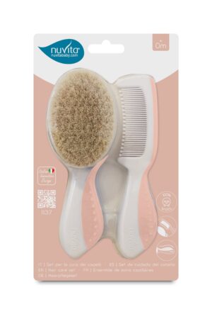 NUVITA Baby Haar-Styling Set Buerst Wolle Kamm pink