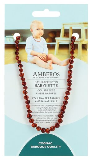 AMBEROS Natur Bernsteinkette Baby Baro Cognac