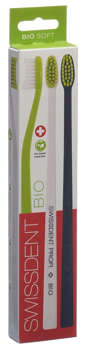 SWISSDENT Bio Zahnbuerste Trio gruen weiss schwarz