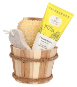 SIDEFYN Geschenkset Holzkueb Duschcreme Zitrone