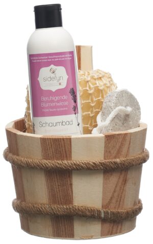 SIDEFYN Geschenkset Holzkuebel Schaumbad Blumenwie