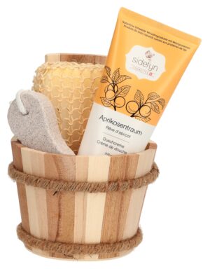 SIDEFYN Geschenkset Holzkuebel Duschcr Aprikose