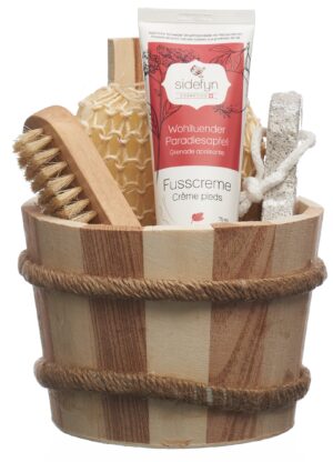 SIDEFYN Geschenkset Holzkuebel Fusscreme Paradiesap