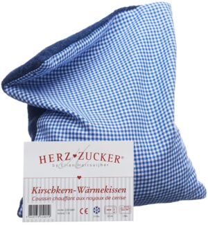 HERZZUCKER Kirschkernkissen 26x21cm Karo/Woll blau