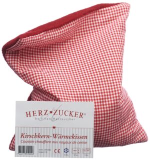 HERZZUCKER Kirschkernkissen 26x21cm Karo/Wollw rot