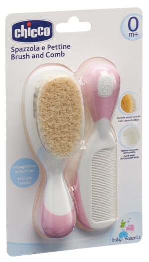 CHICCO Kamm und Bürste Naturborsten pink 0m+